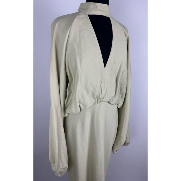 NWOT Asos Designs Size 12 High Neck Plunge Maxi Dress Blouson Sleeves Soft Green - Picture 6 of 13